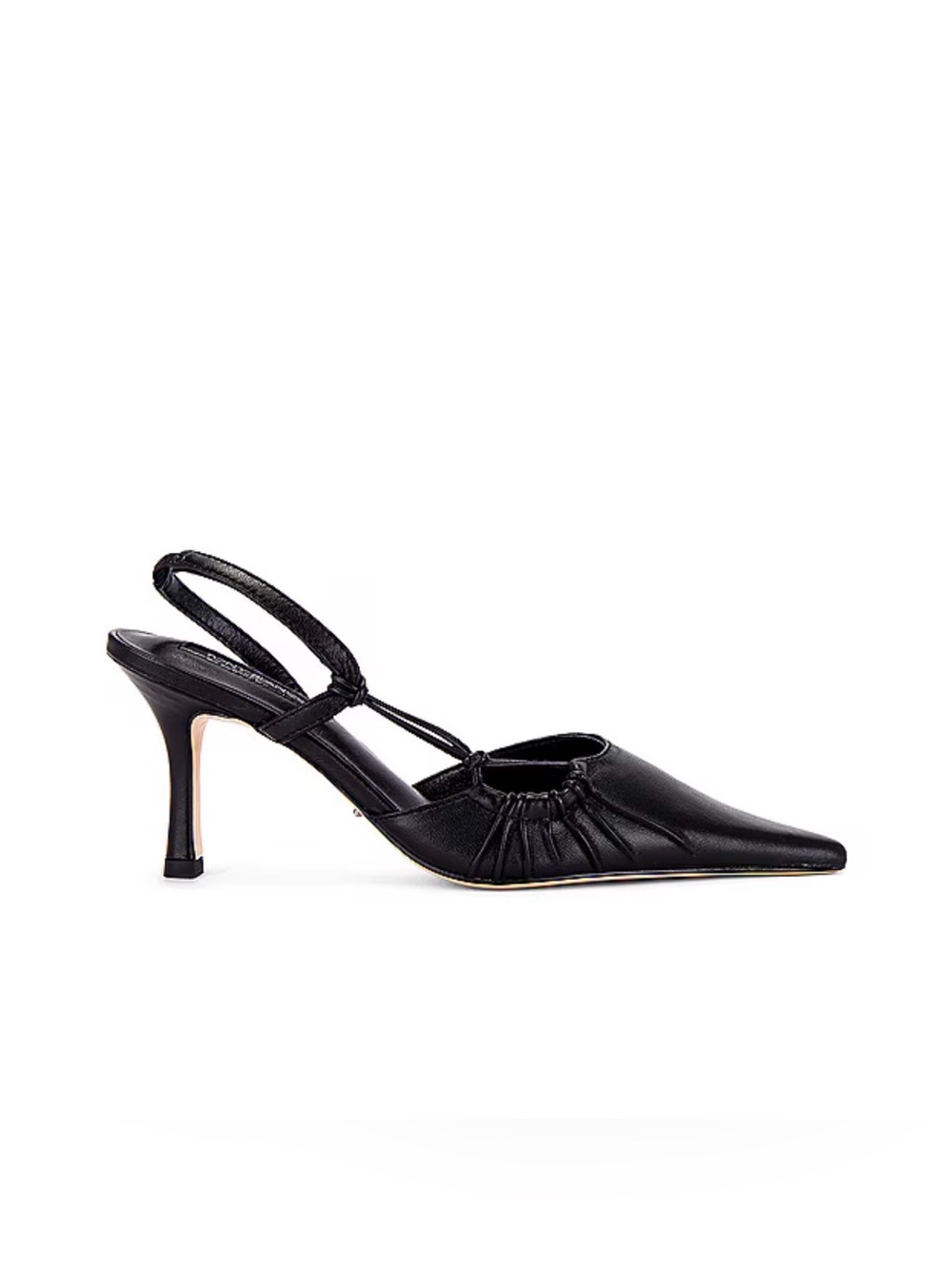 Black Pointed-Toe Slingback Heels with Ruched Detail
